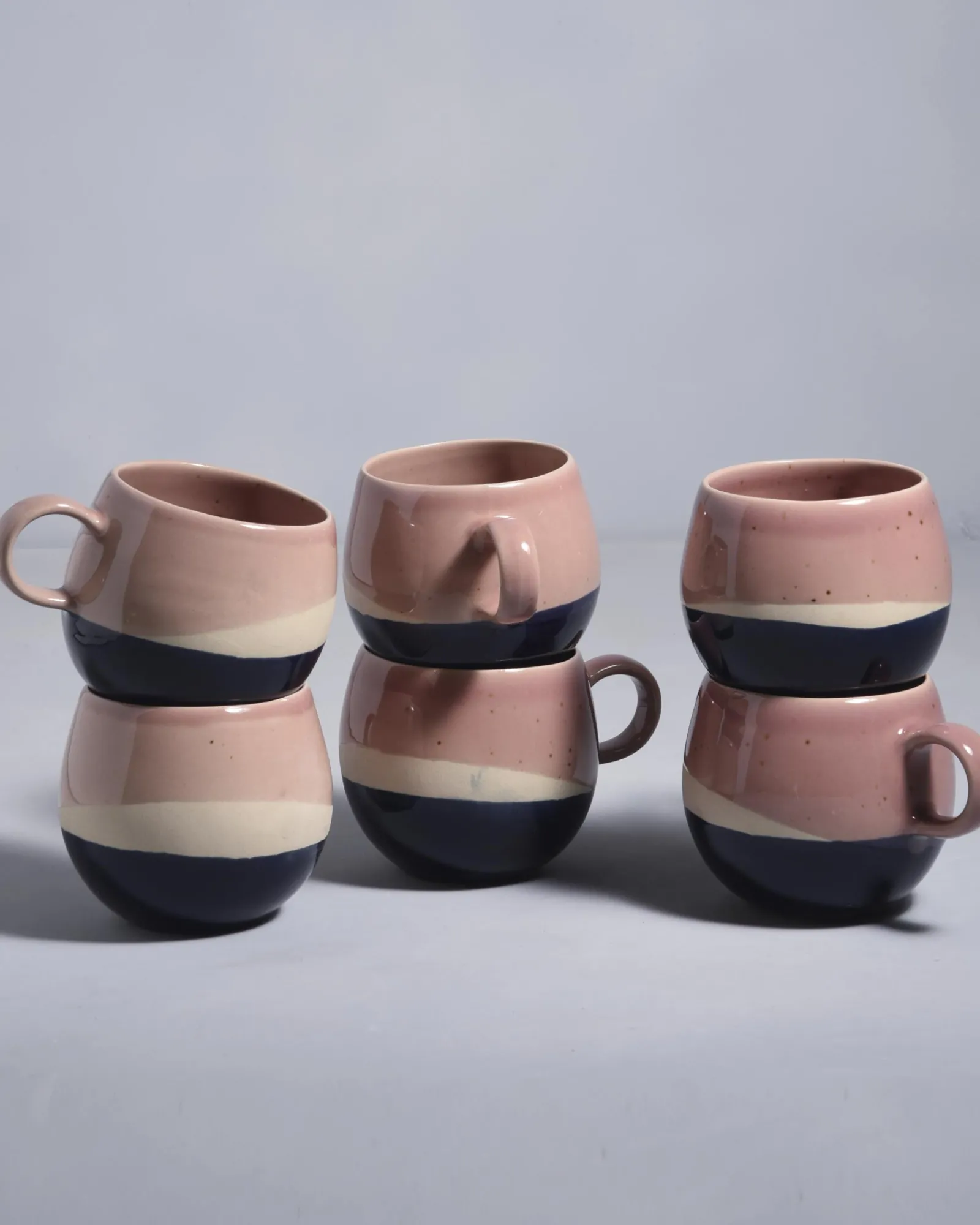 Motel a Miio Bica - Set Of 6 Mugs Big Pink, Navy, Cream pink navy cream Best Sale