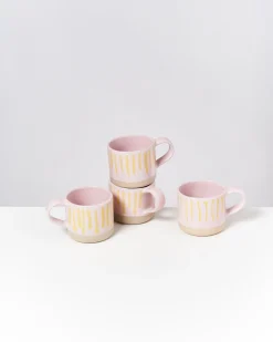 Motel a Miio NÒDOA - Set Of 4 Mugs Pink Yellow Striped rosa gelb gestreift Shop