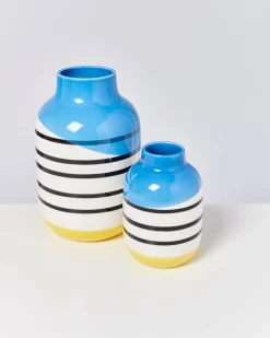 Motel a Miio Nuno Vase L - Black & White Striped With Blue black and white striped with blue Shop